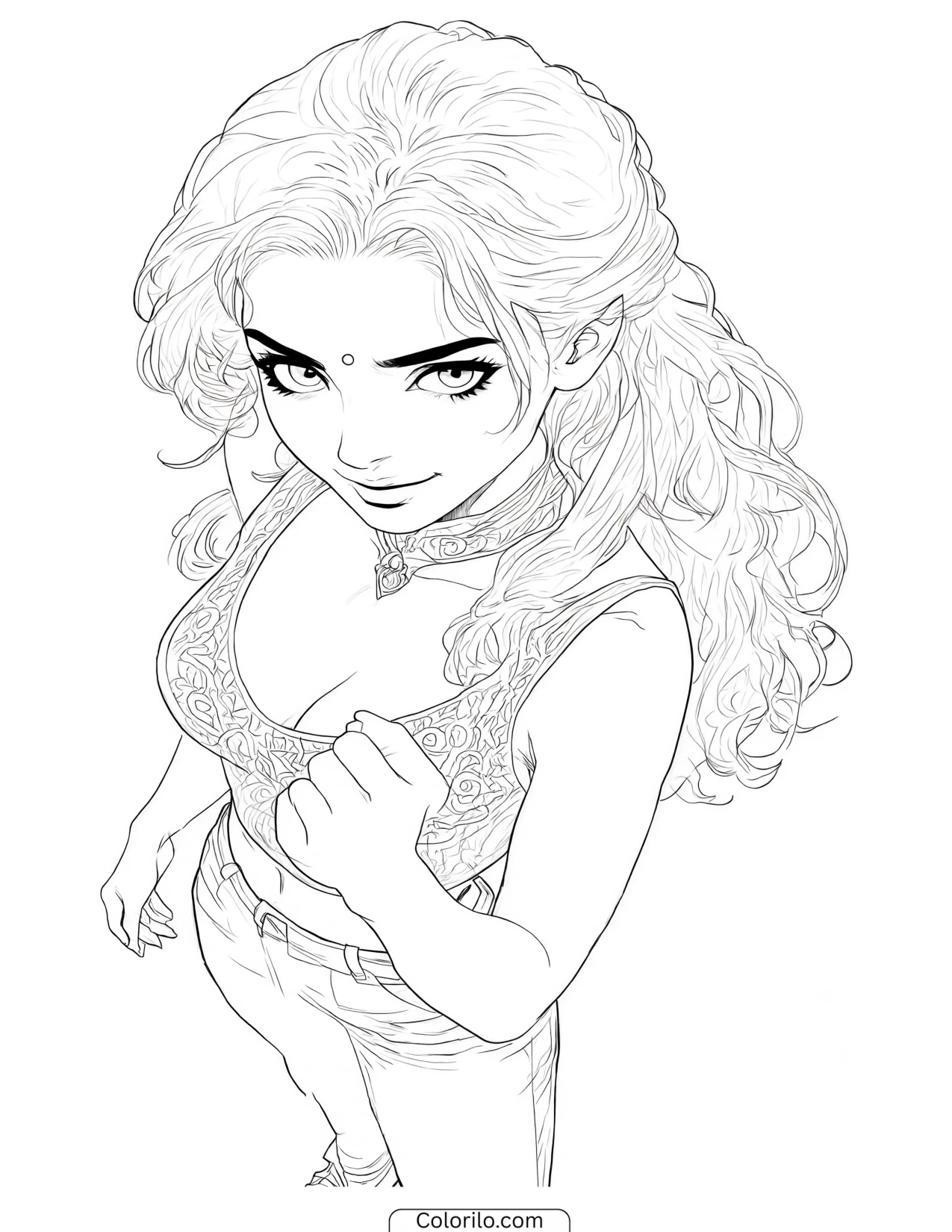 Lara of KATSEYE in a powerful low-angle stance coloring page