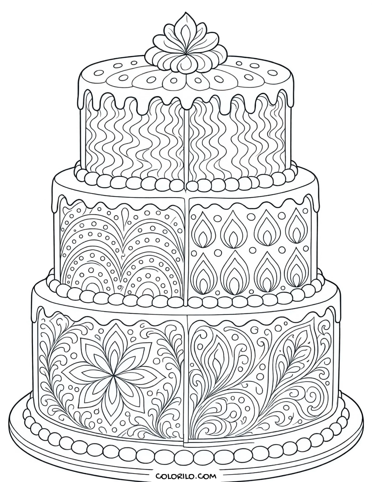 A cross-section through a layered cake coloring page