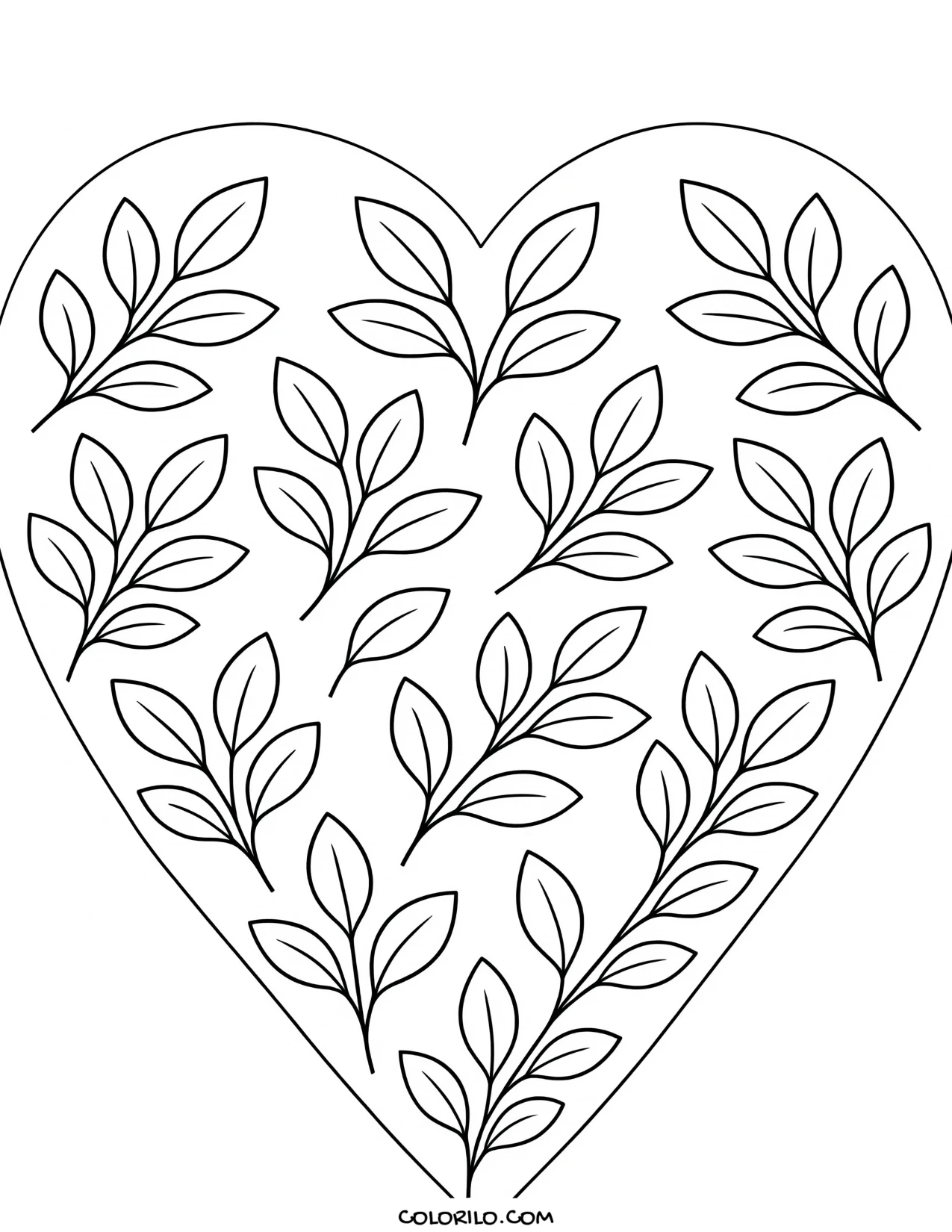 A heart filled with leaves coloring page