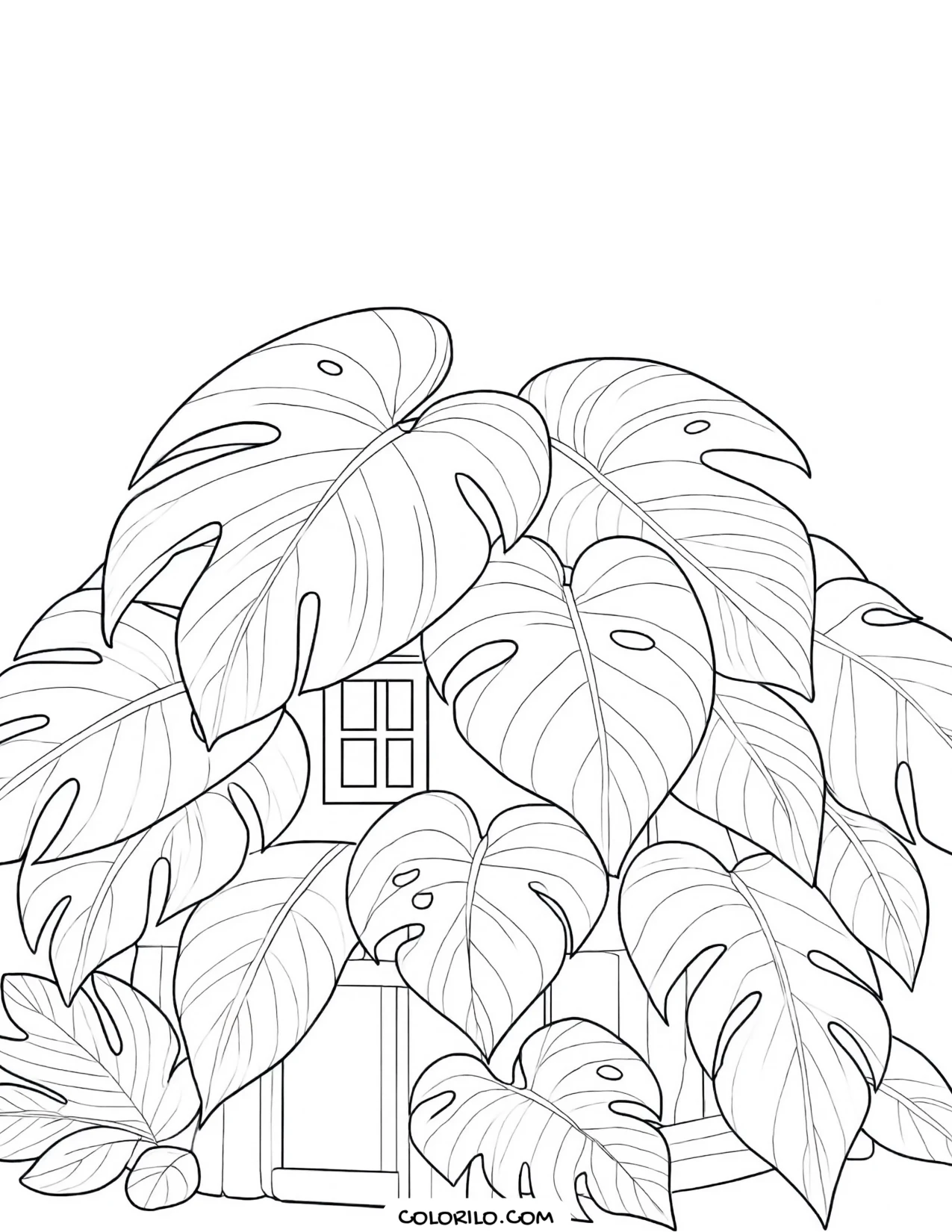A house made from overlapping leaves coloring page