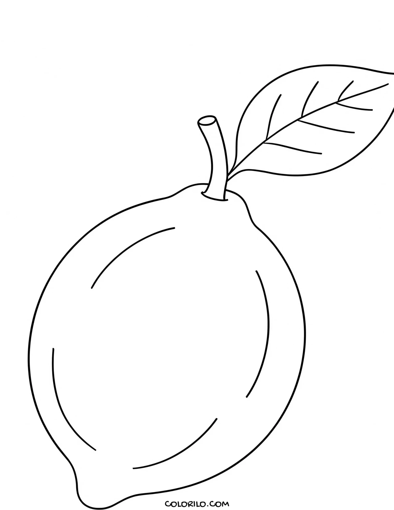 A lemon with its stem and leaf coloring page