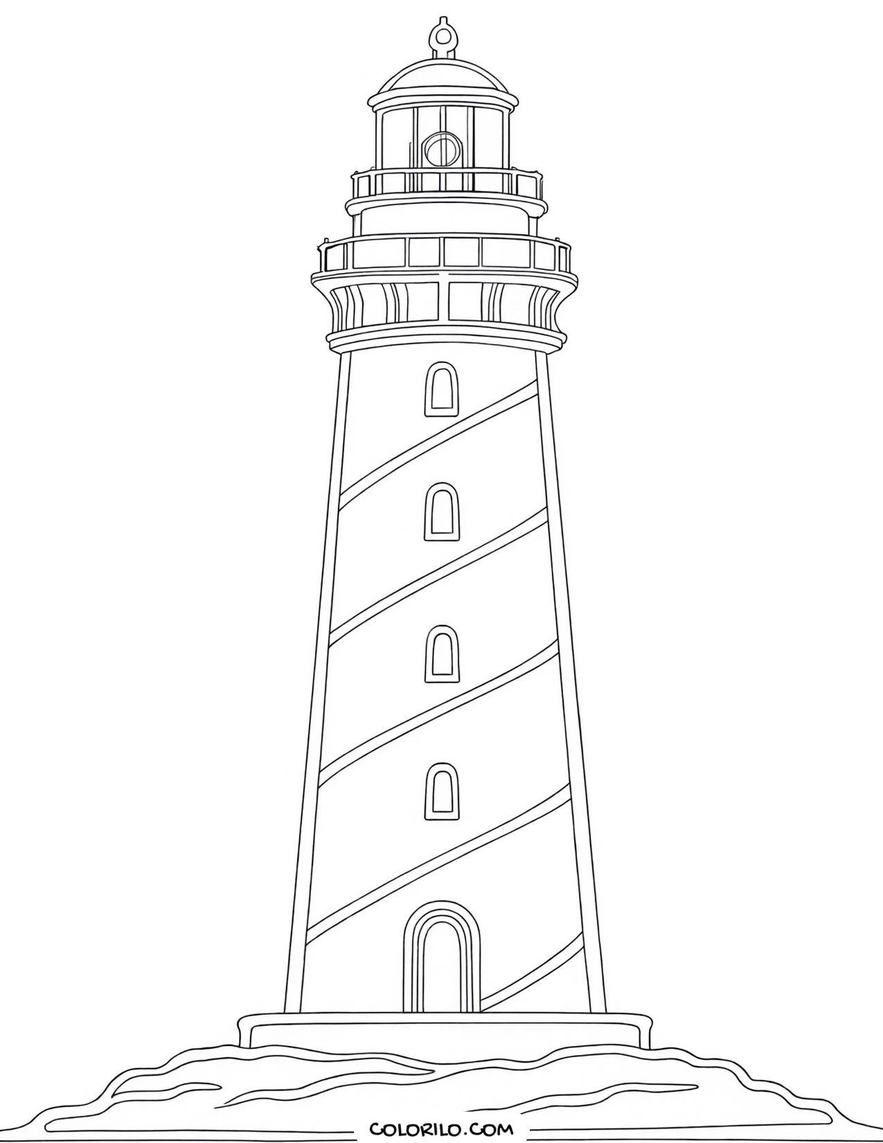 A lighthouse with a spiral stair and lantern room coloring page