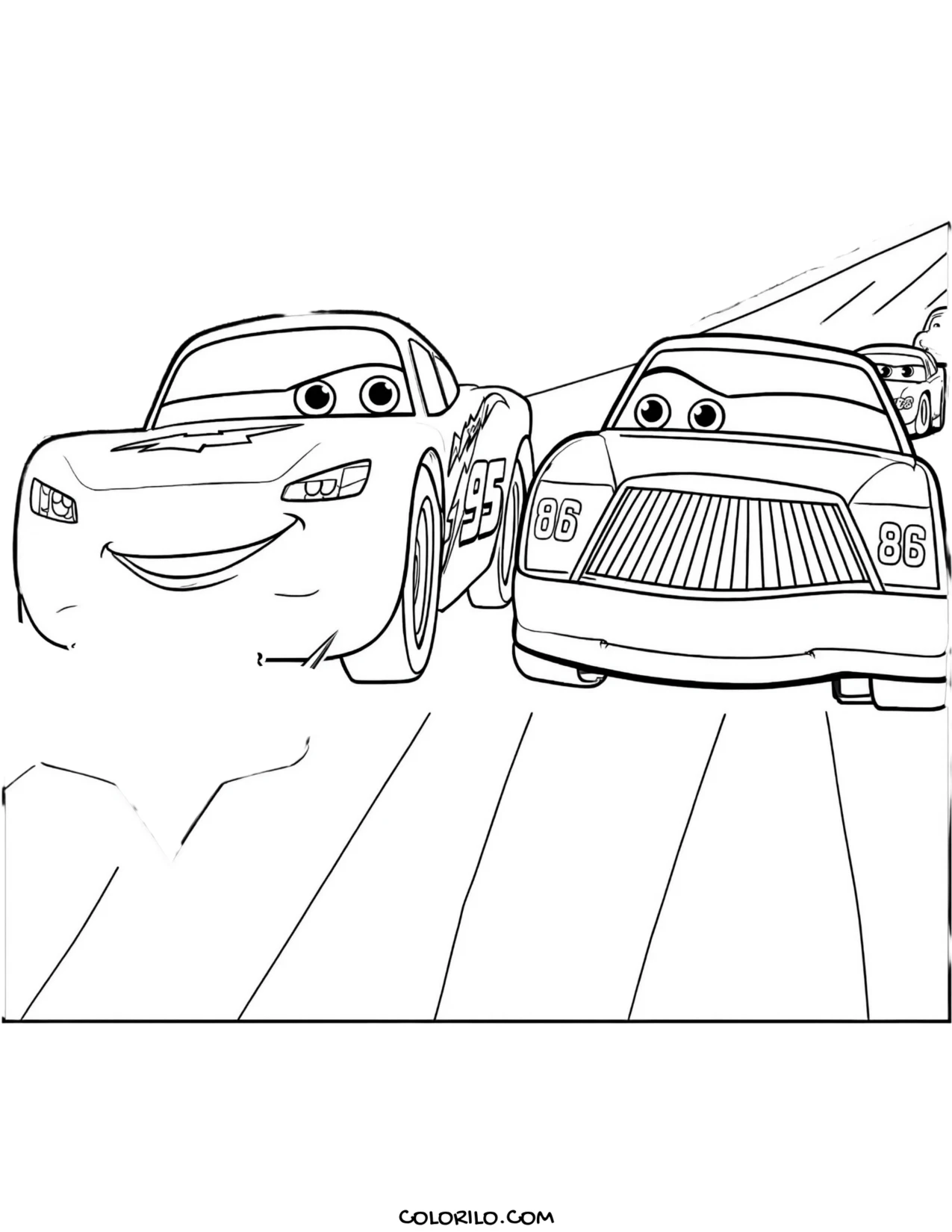 Lightning McQueen racing Chick Hicks coloring page
