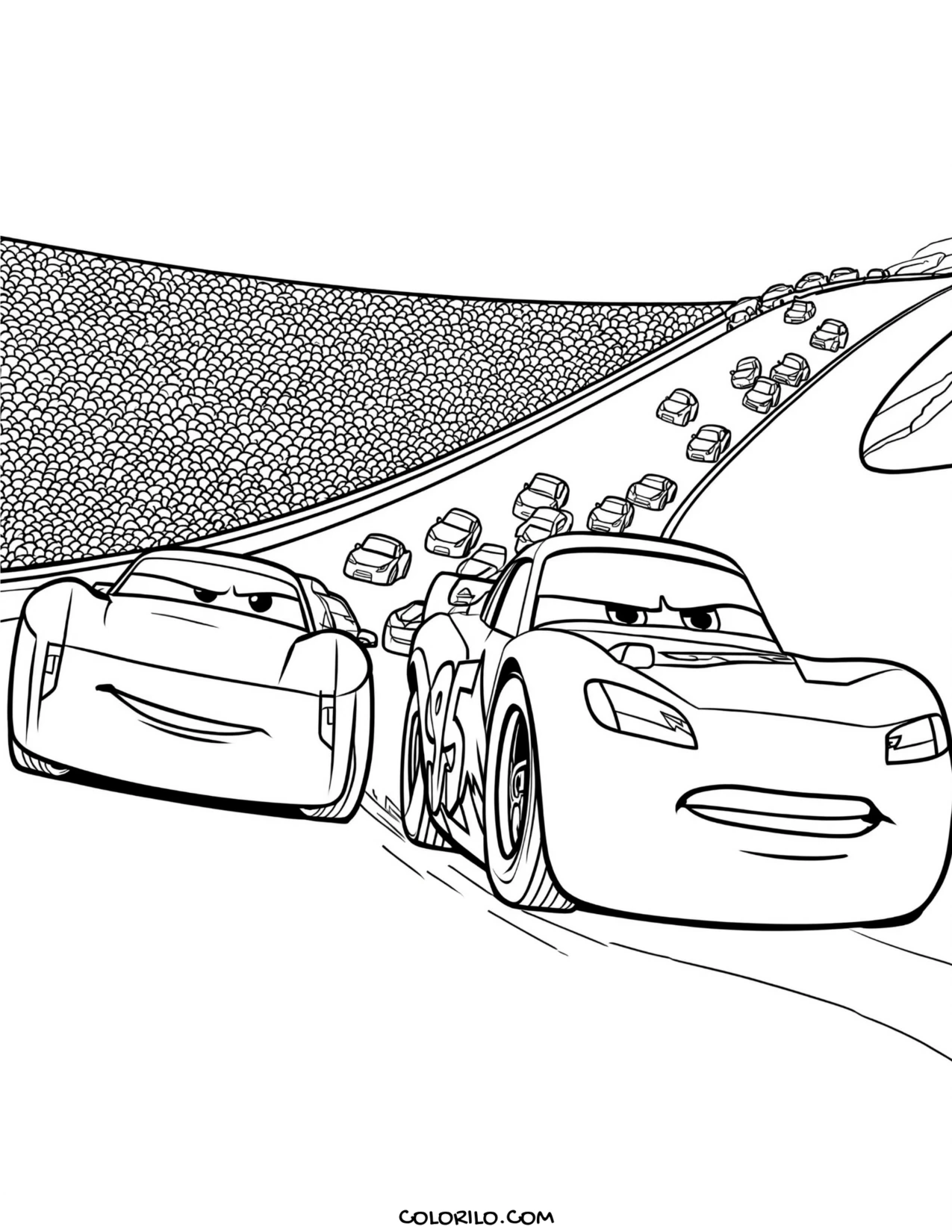 Lightning McQueen racing Jackson Storm coloring page