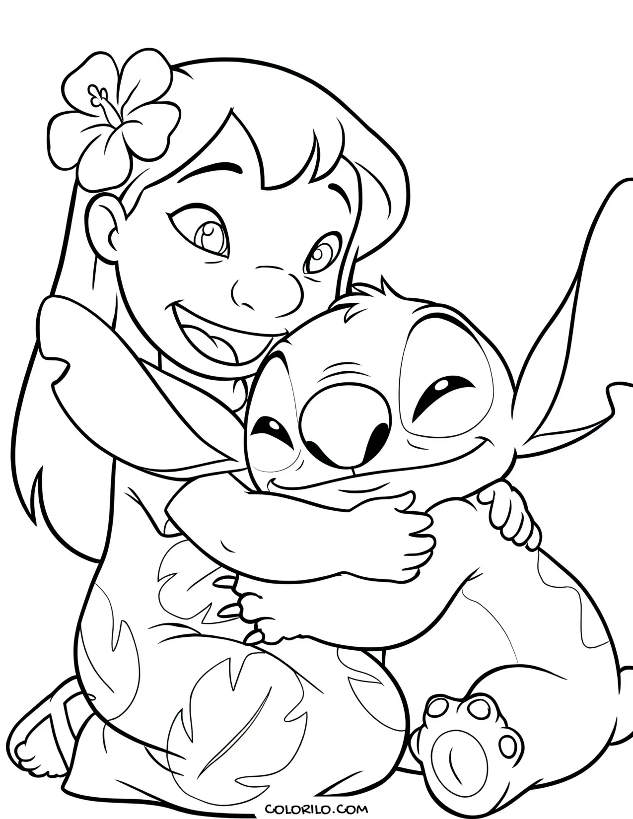 Lilo hugging Stitch coloring page
