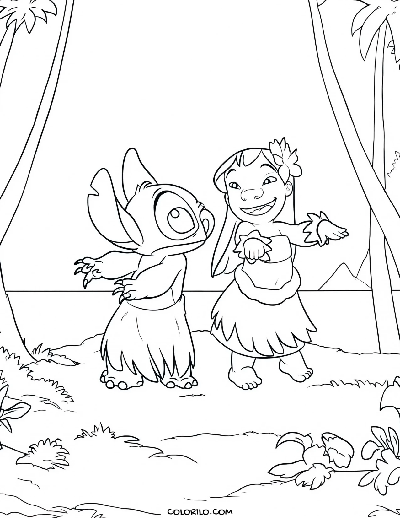 Lilo and Stitch dancing the hula coloring page