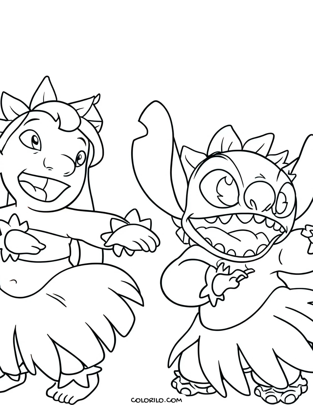 Lilo and Stitch in a hula pose coloring page