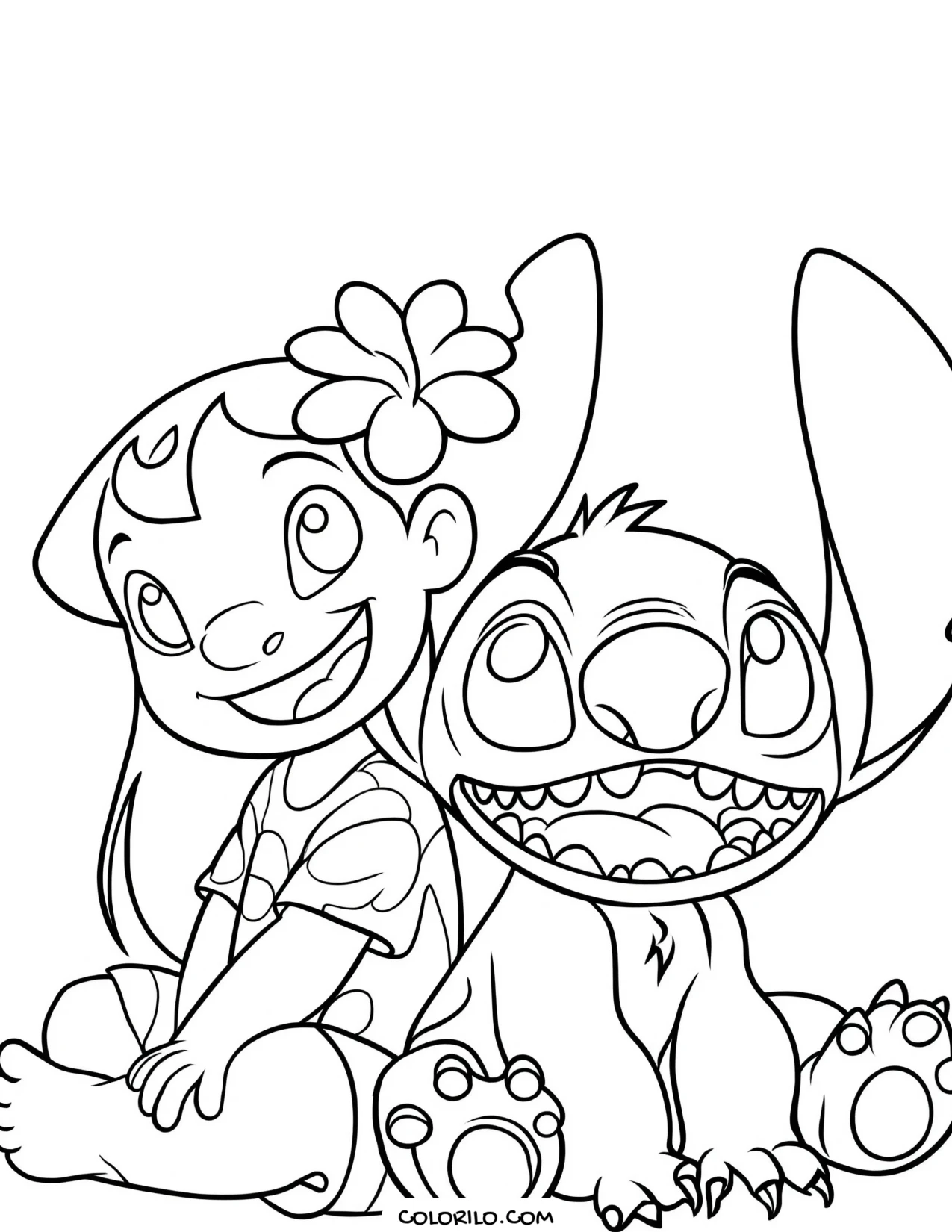 Lilo and Stitch sitting together coloring page