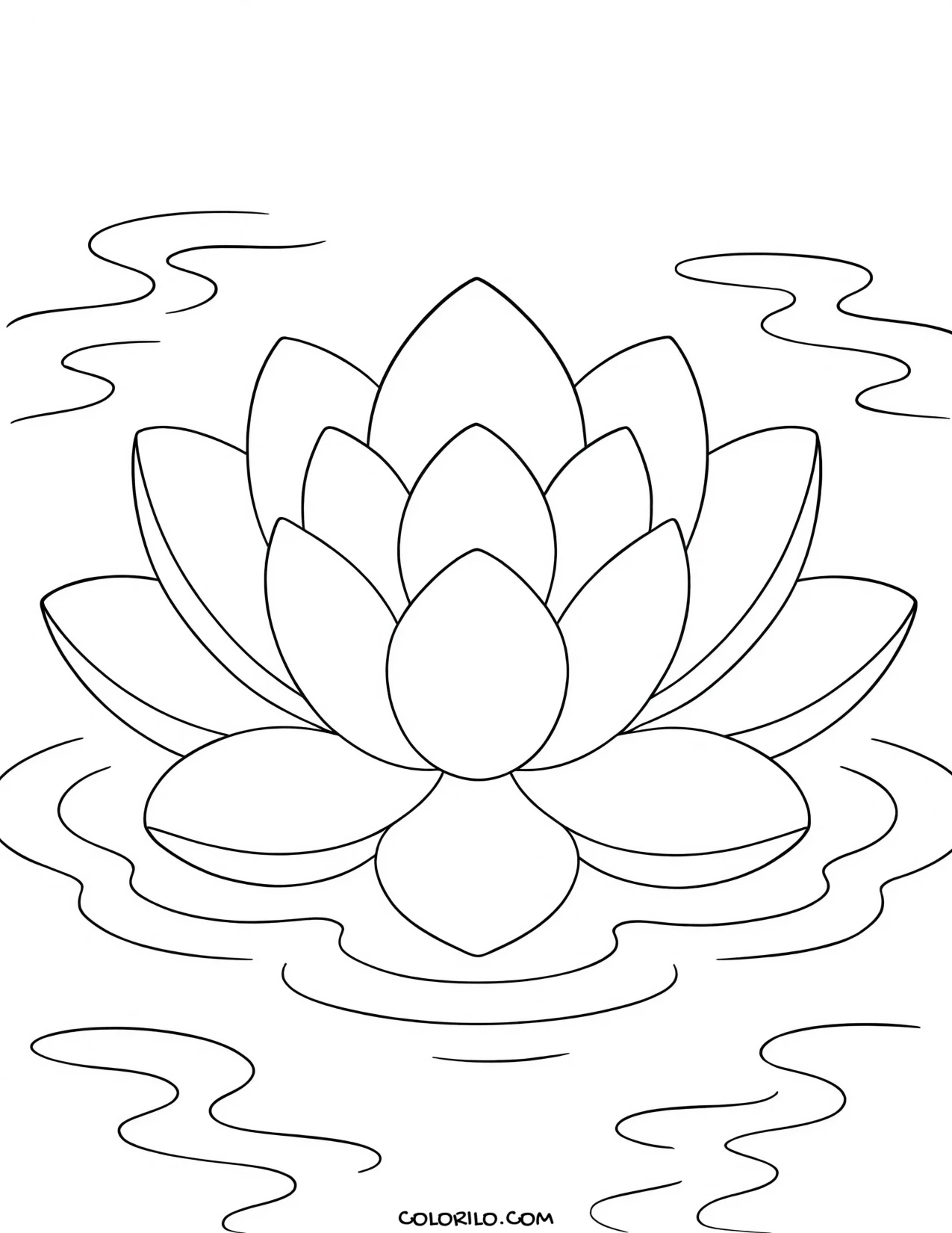 a lotus flower open on still water coloring page