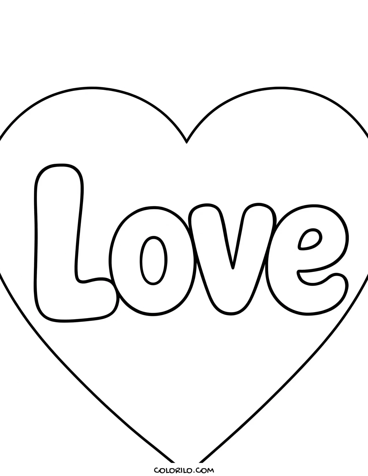 A heart reading Love coloring page