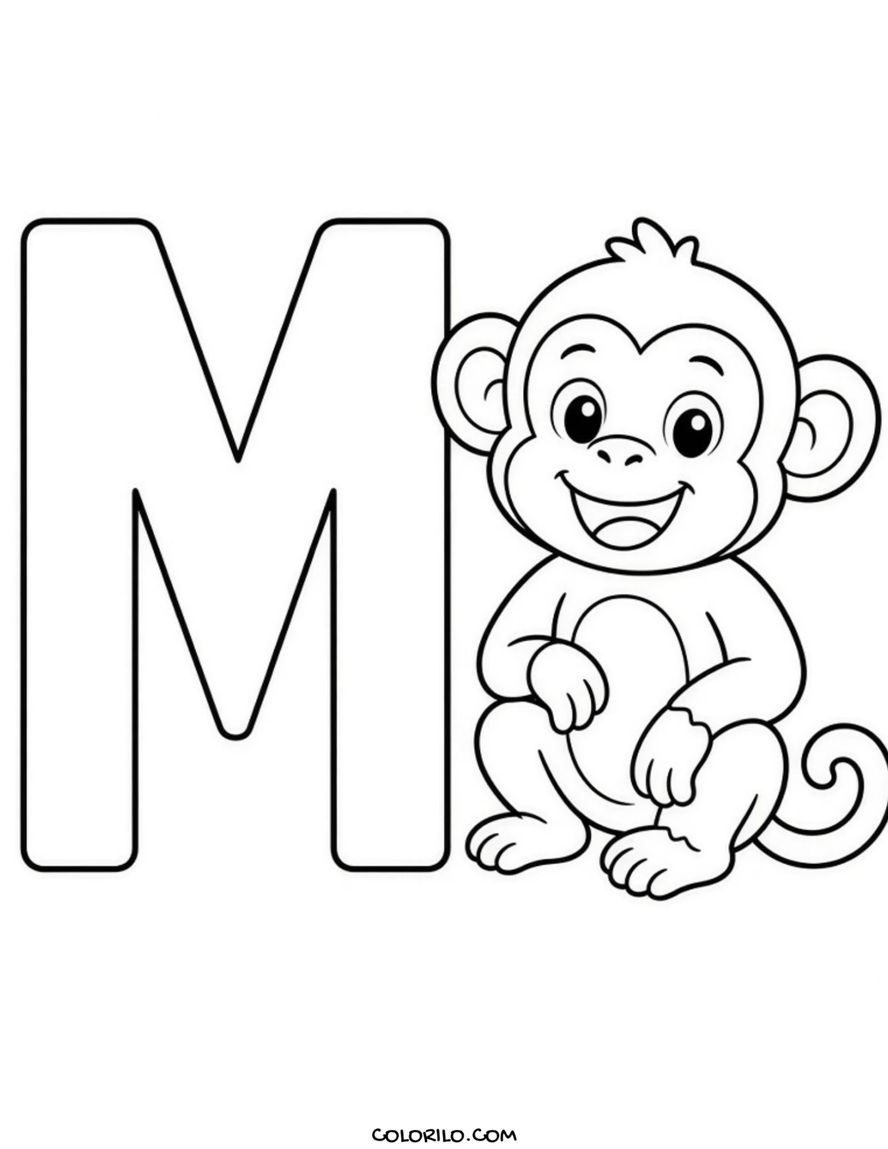 The letter M with a monkey coloring page