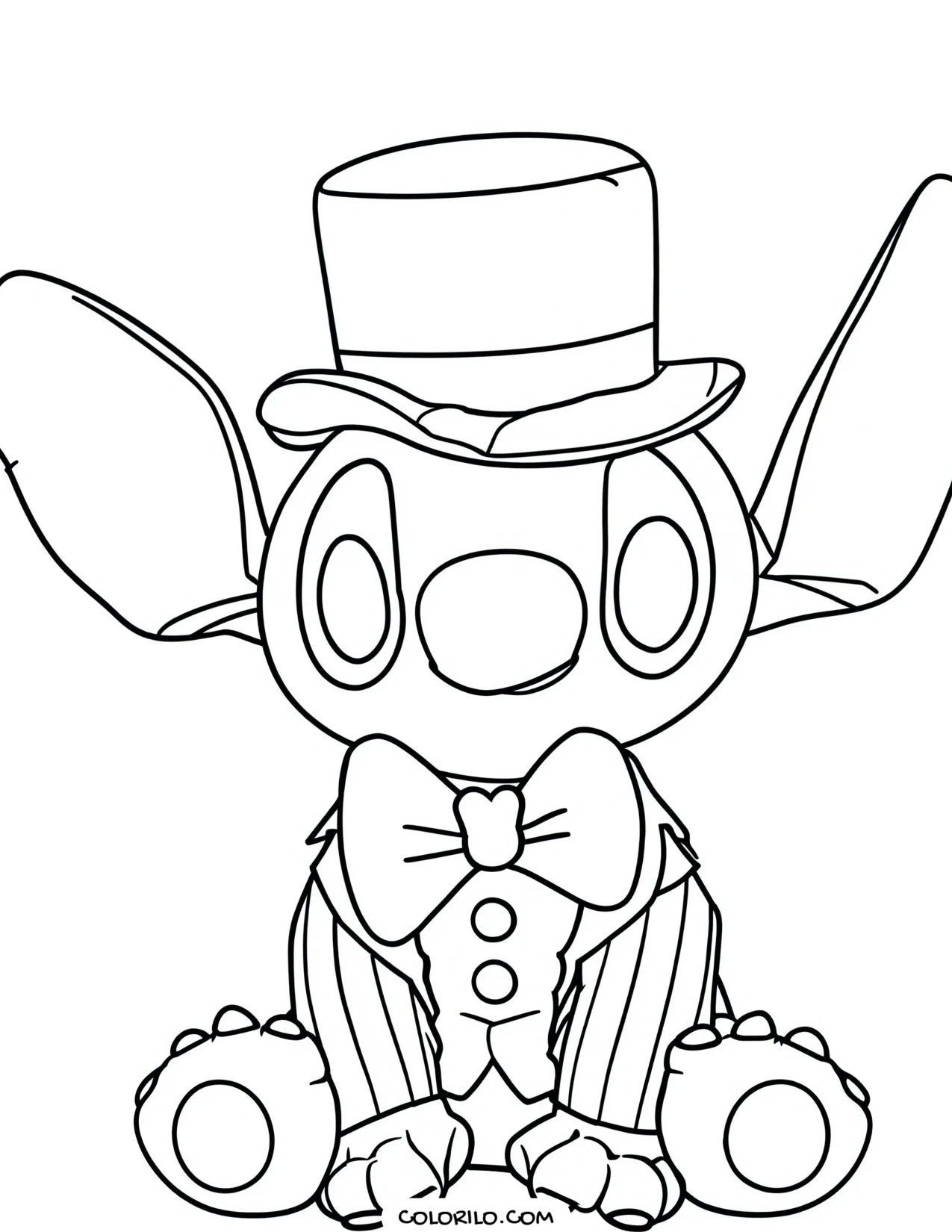 Stitch as a magician in a top hat coloring page