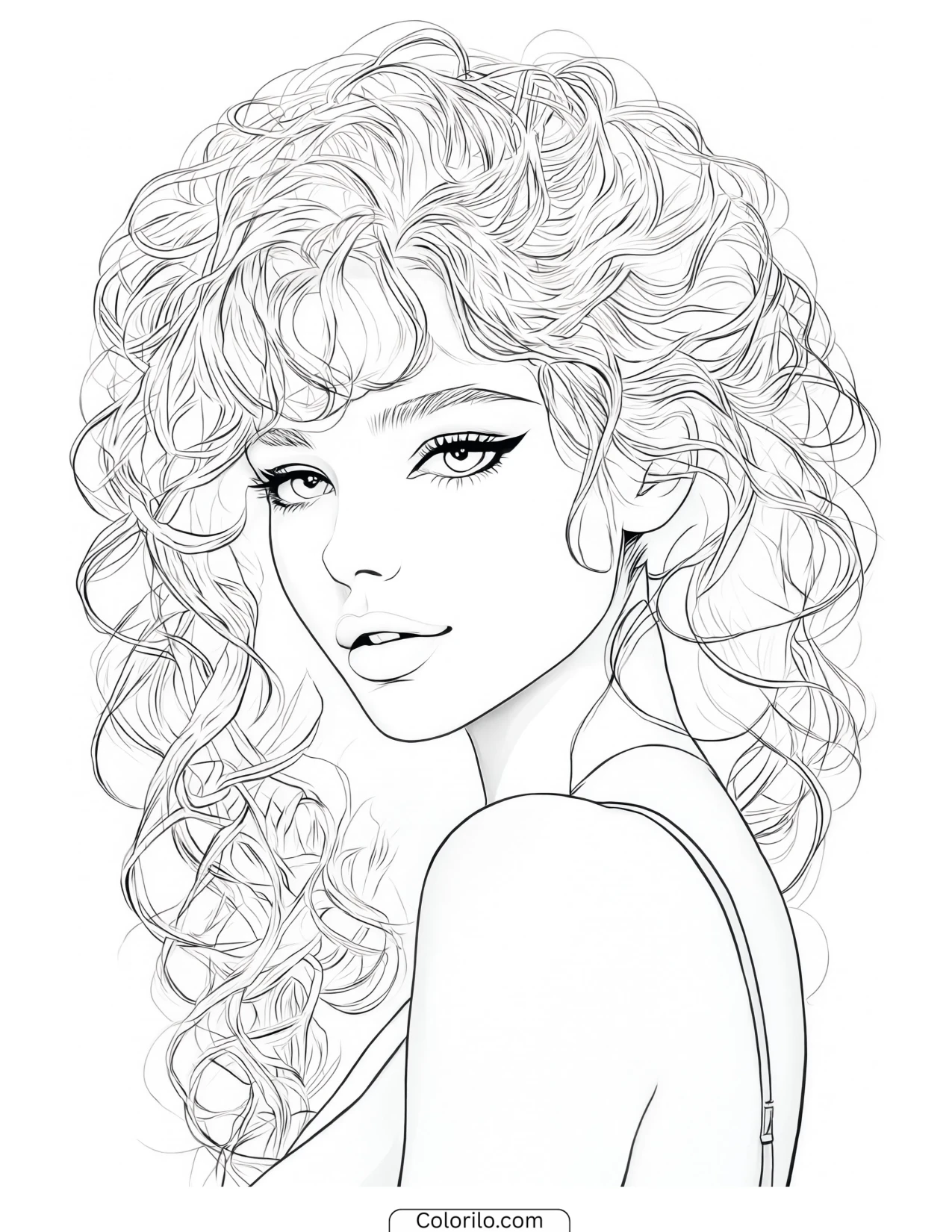 Manon of KATSEYE with her voluminous curly hair coloring page