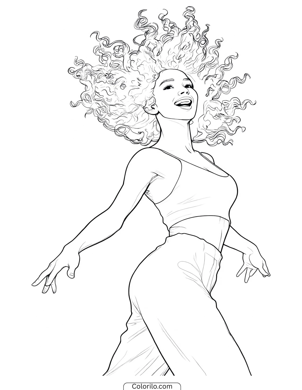 Manon of KATSEYE in a dynamic dance spin coloring page