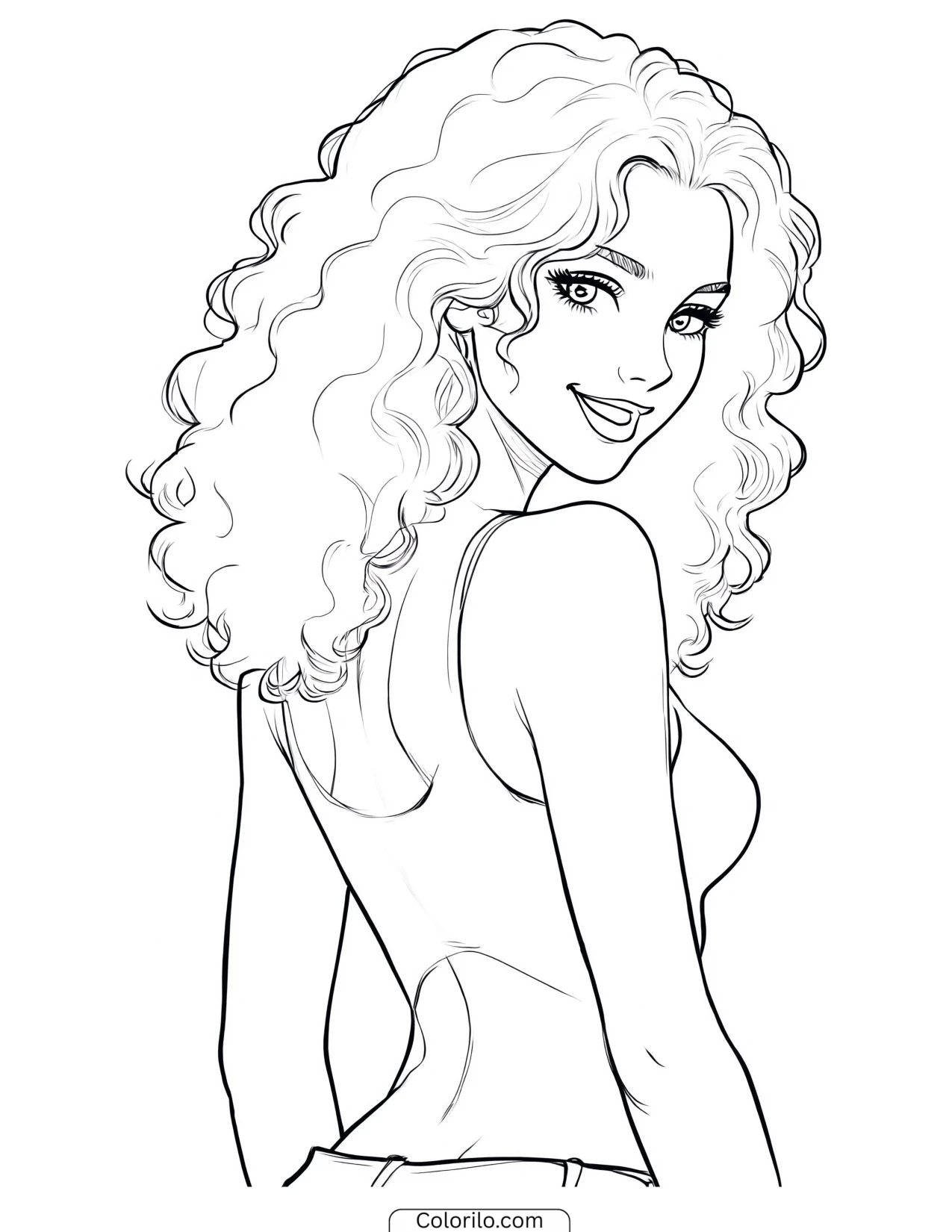 Manon of KATSEYE looking back over her shoulder coloring page