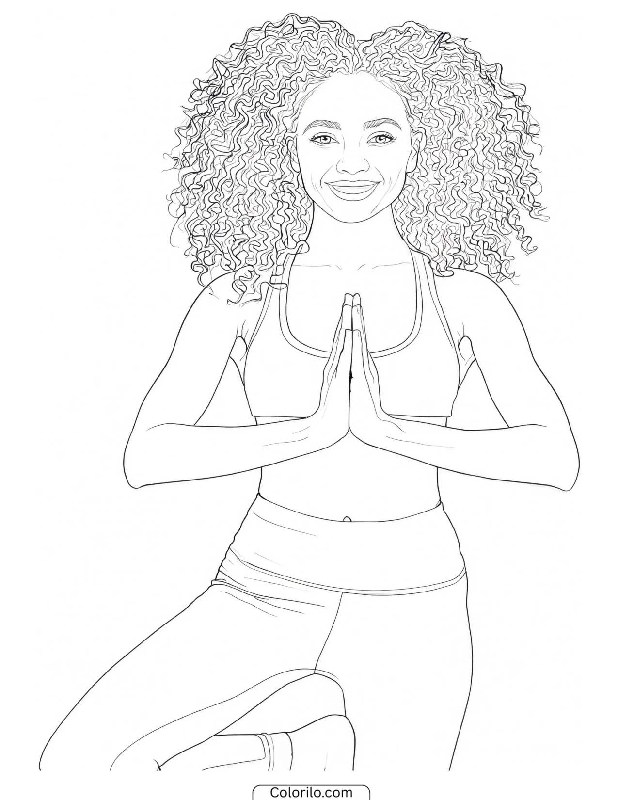 Manon of KATSEYE holding a yoga tree pose coloring page