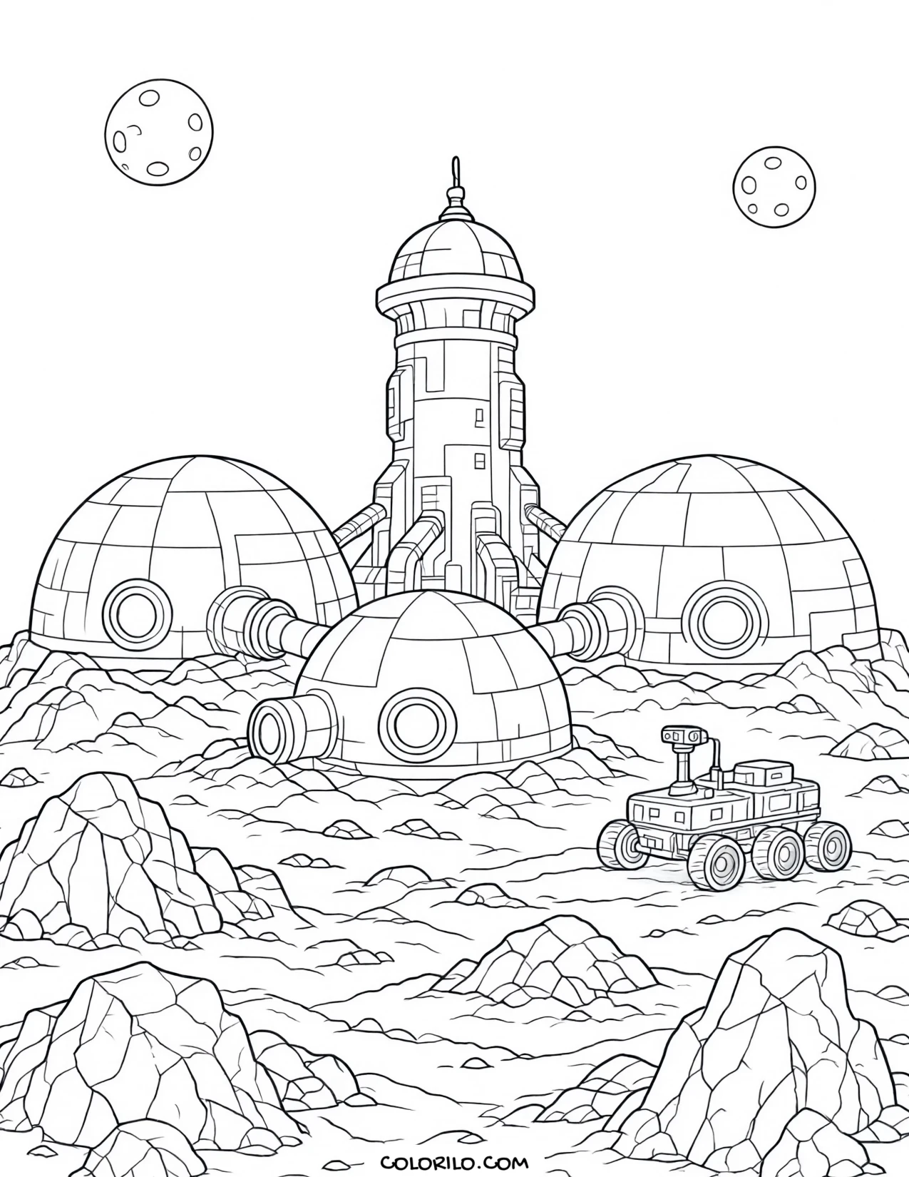 Habitat domes built on Mars coloring page
