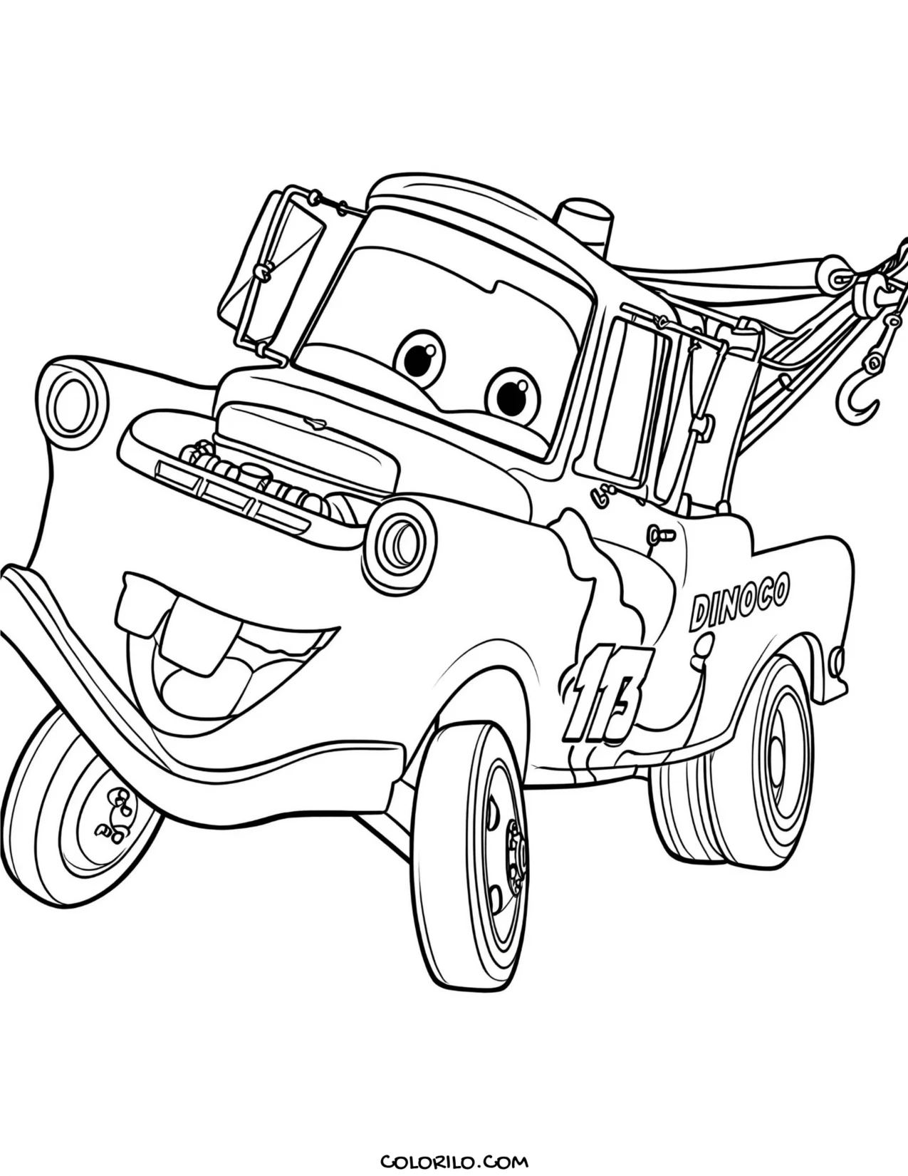 Mater with a Dinoco racing number coloring page