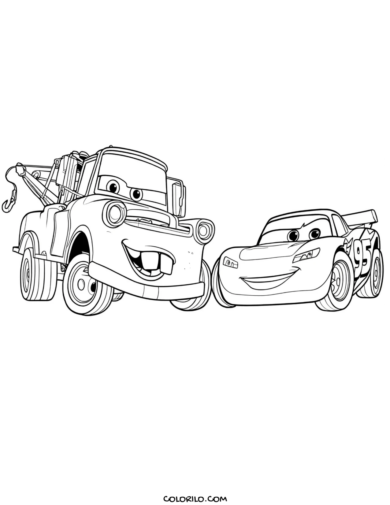 Mater and Lightning McQueen together coloring page
