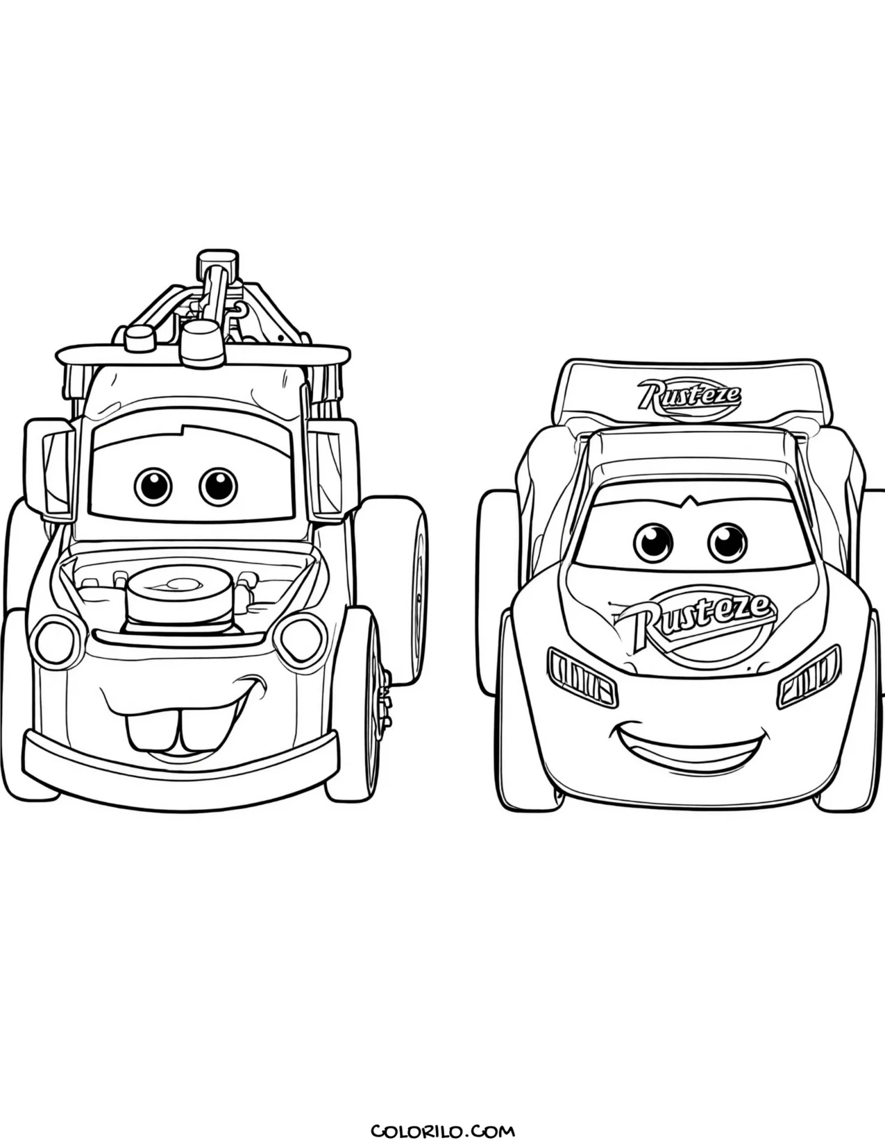 Mater and Lightning McQueen from the front coloring page