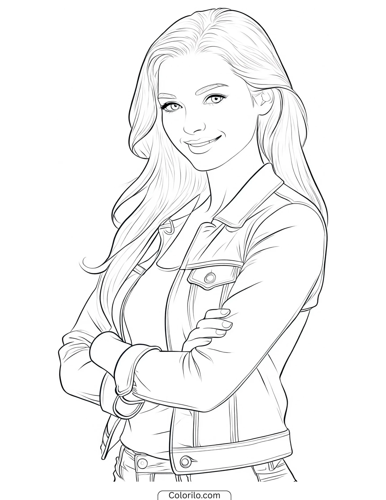 Megan of KATSEYE standing with her arms crossed coloring page