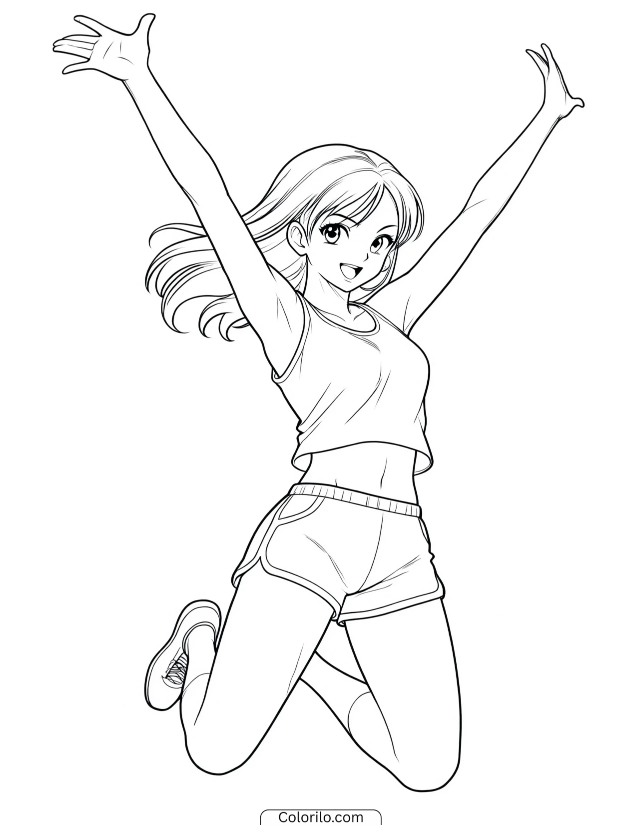 Megan of KATSEYE in an energetic jump coloring page