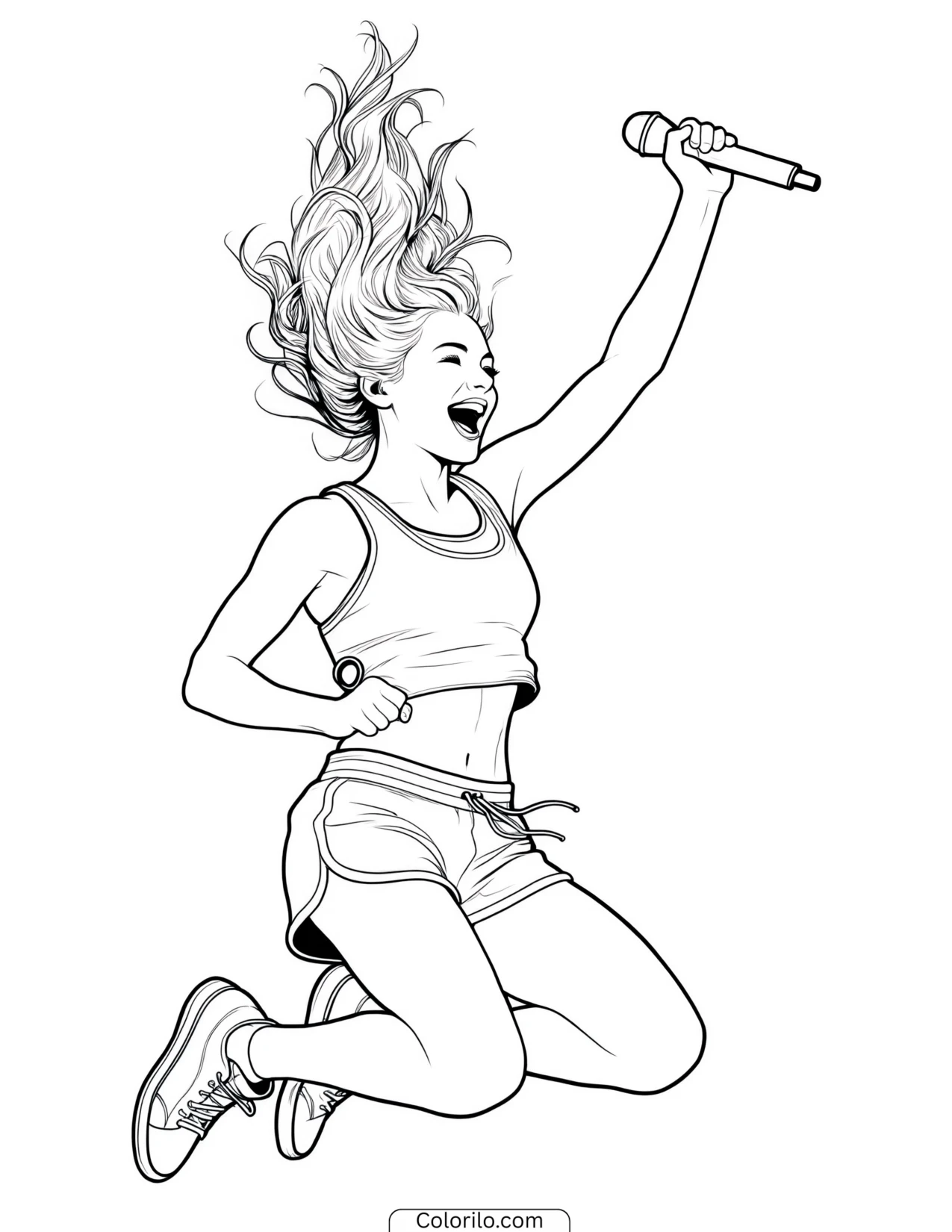 Megan of KATSEYE jumping while singing coloring page