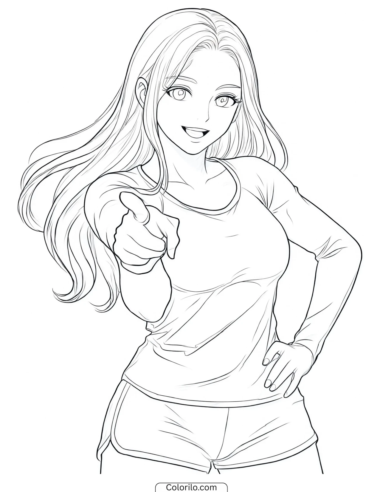 Megan of KATSEYE pointing forward excitedly coloring page