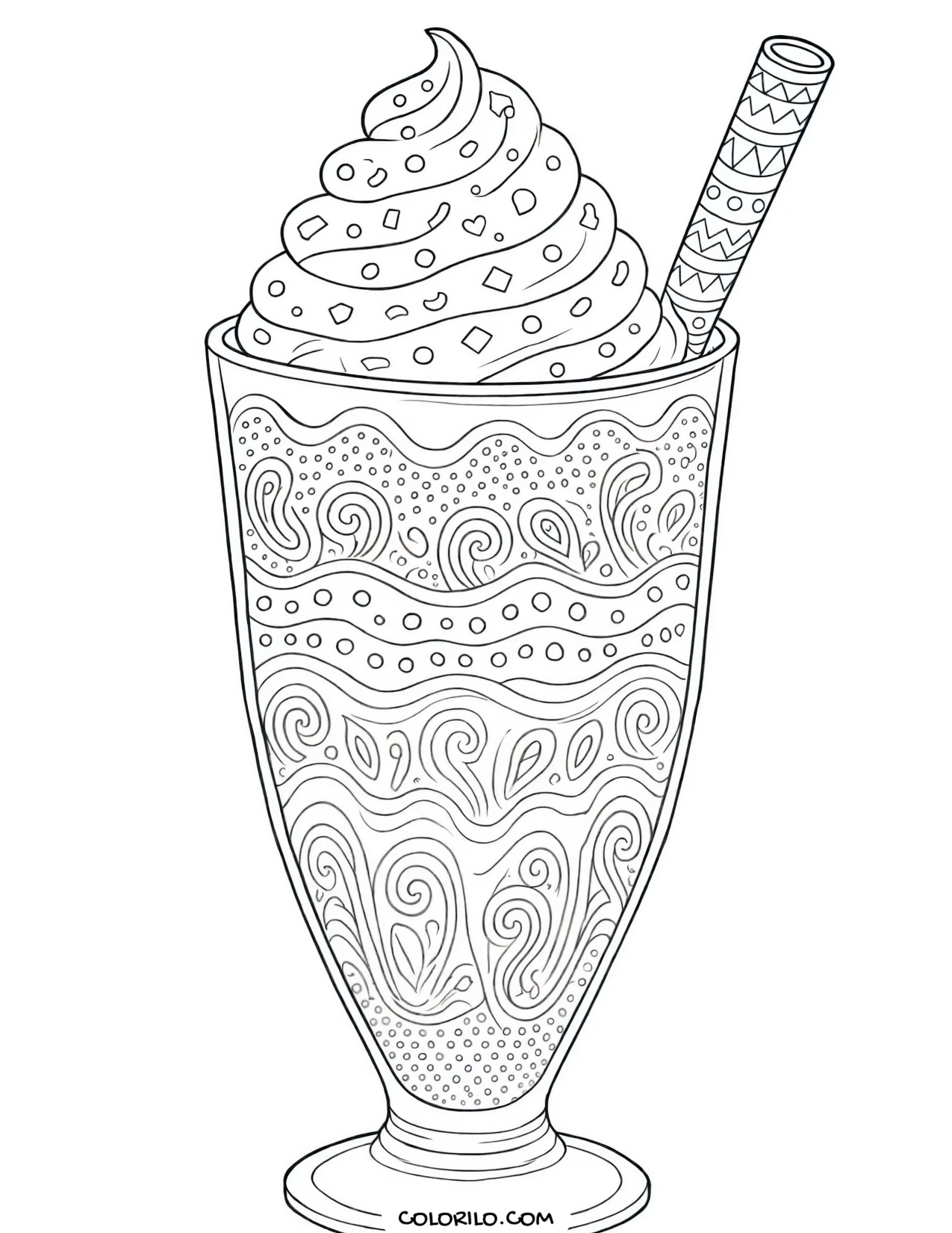 A milkshake glass with layered pattern coloring page