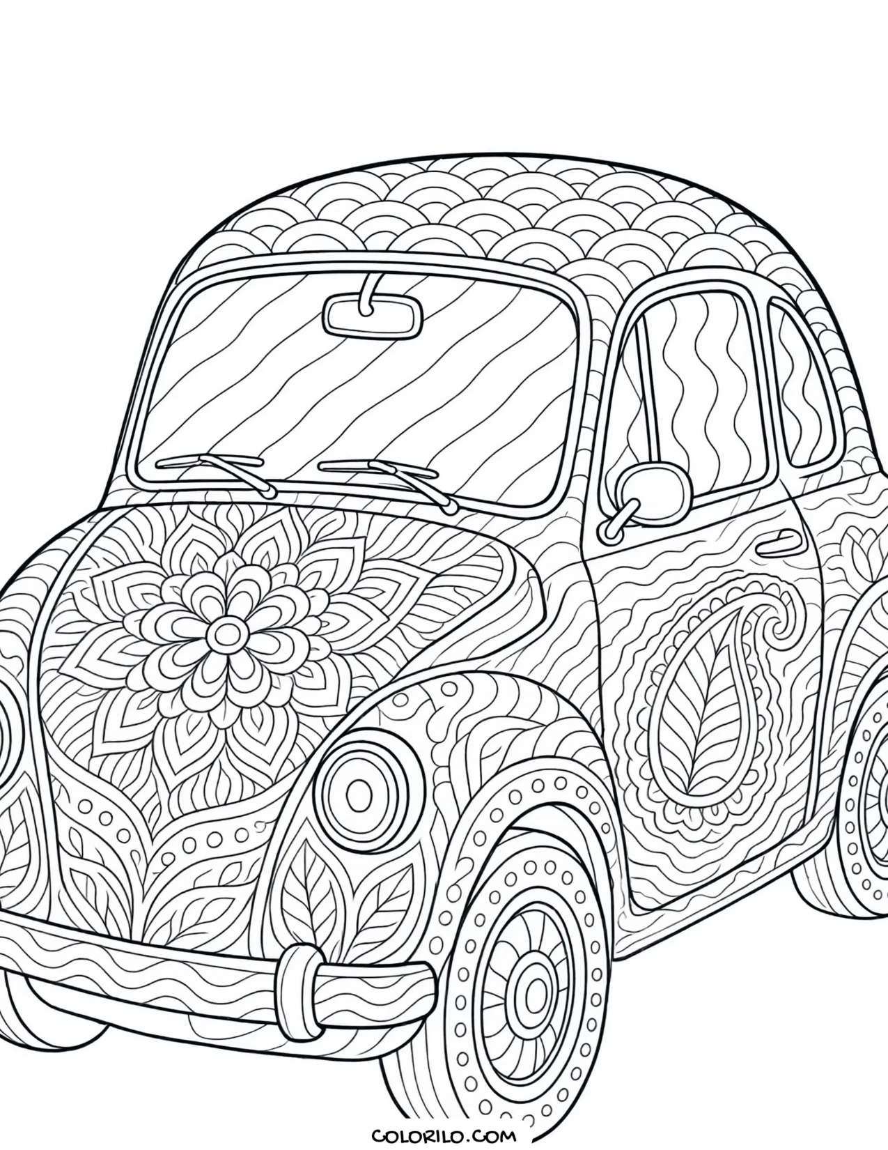 A minivan loaded for a road trip coloring page