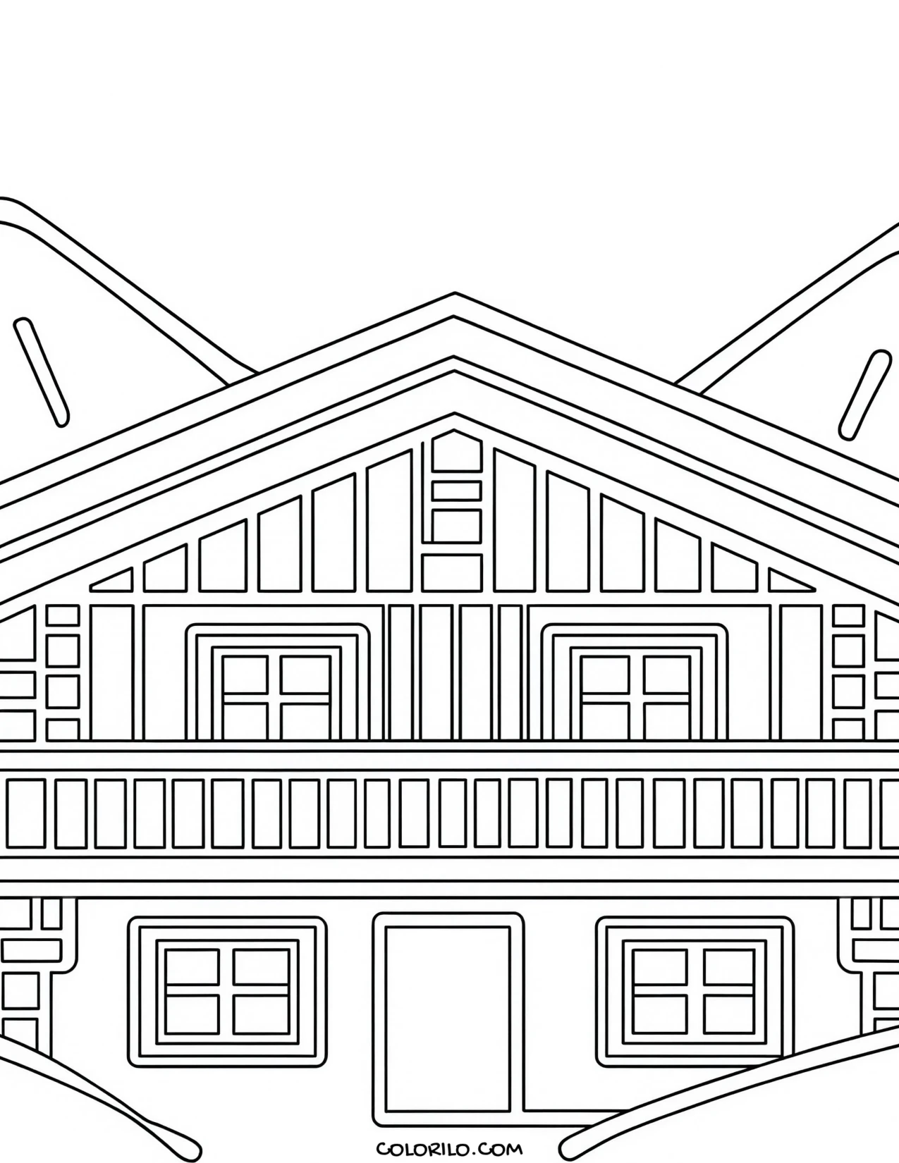 A mountain chalet with a steep roof coloring page