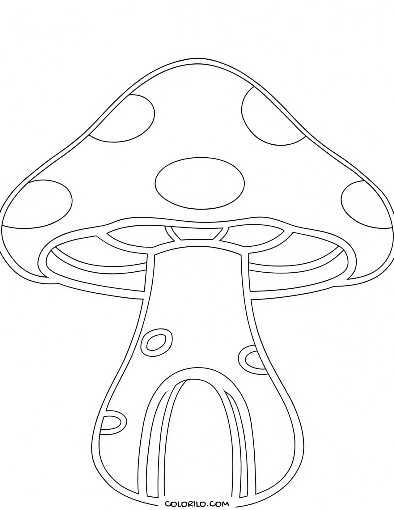 A mushroom house with a spotted cap roof coloring page