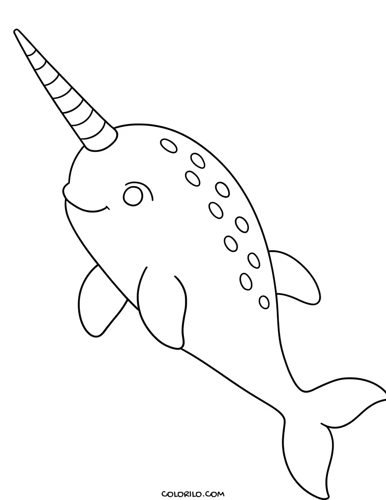A narwhal with its long spiral tusk coloring page