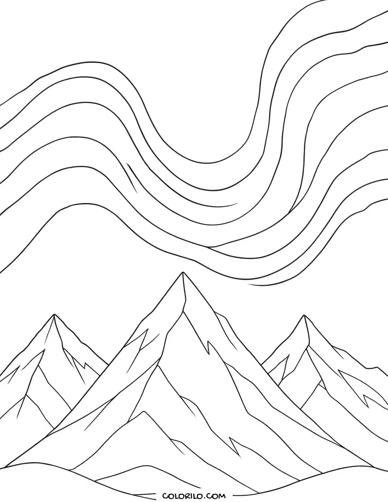 The northern lights above the mountains coloring page