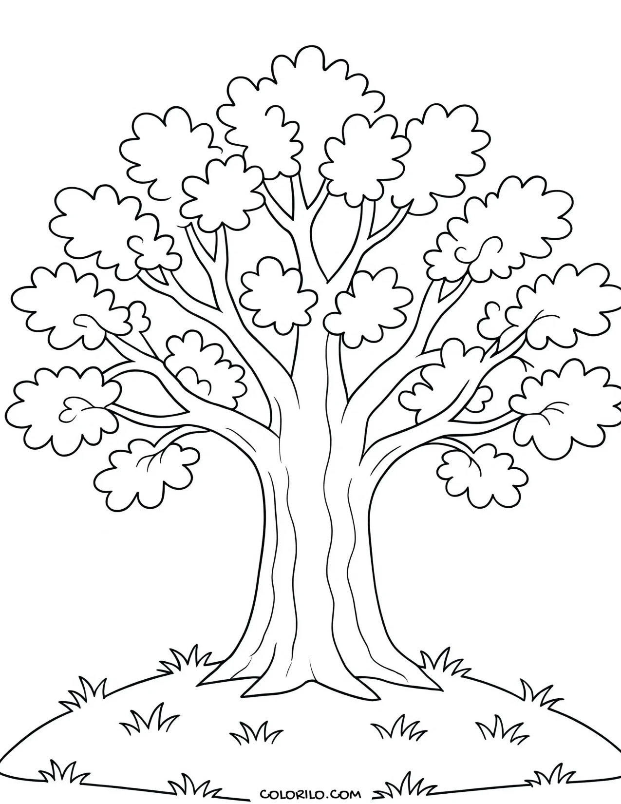a broad oak tree in full leaf coloring page
