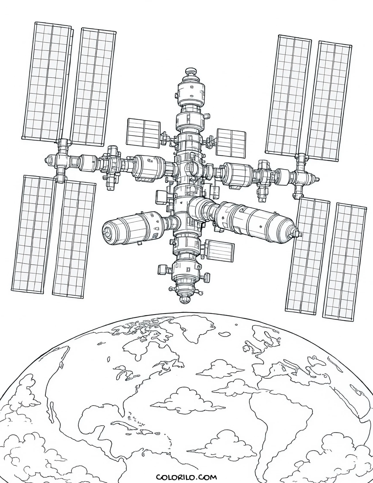 A space station in orbit coloring page