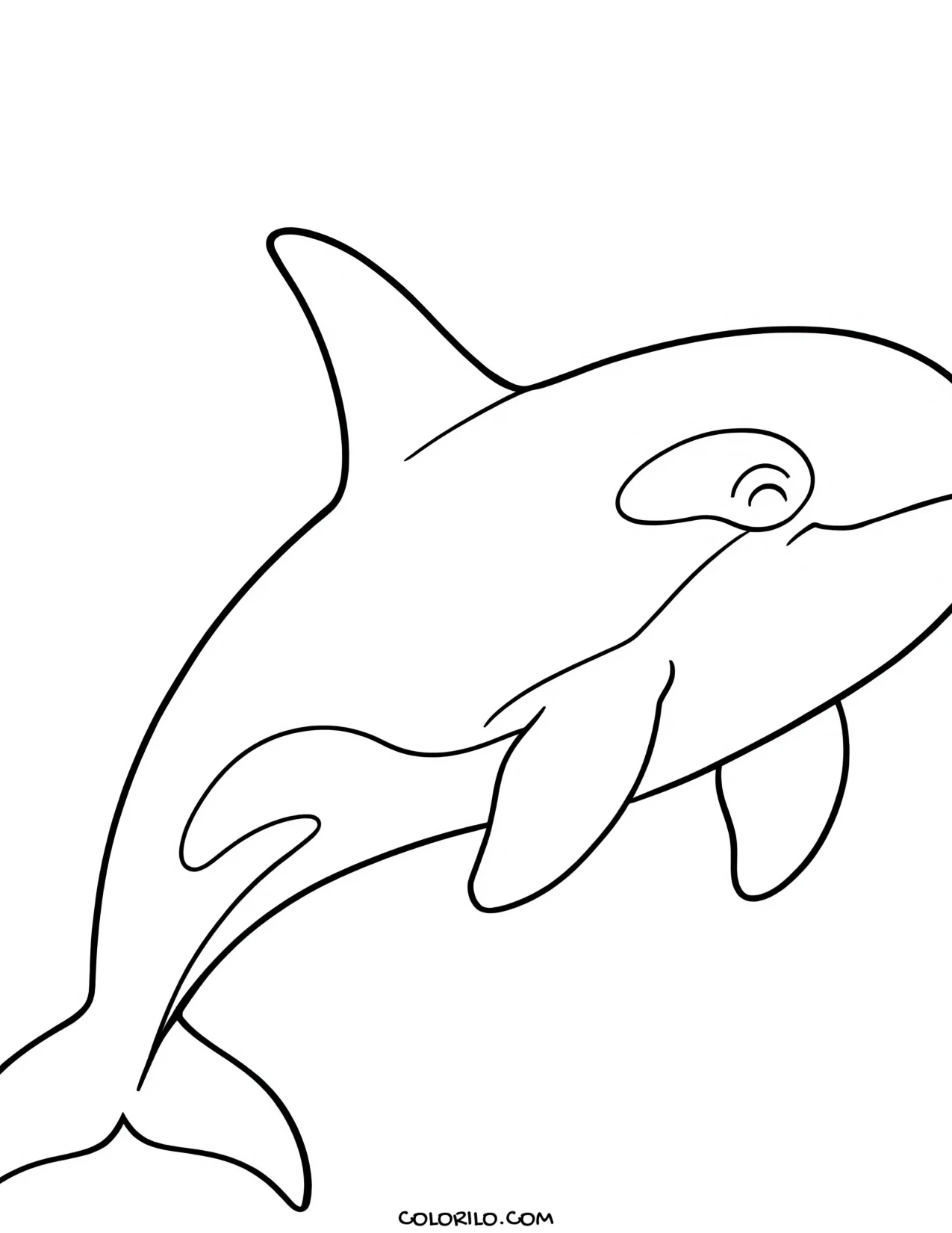 An orca with its tall dorsal fin coloring page