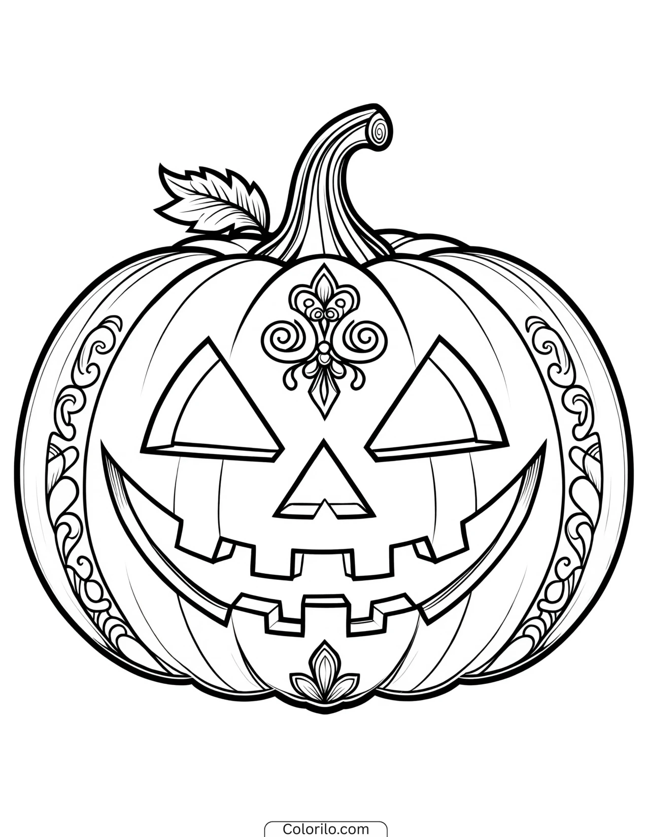 Detailed ornate jack-o'-lantern coloring page
