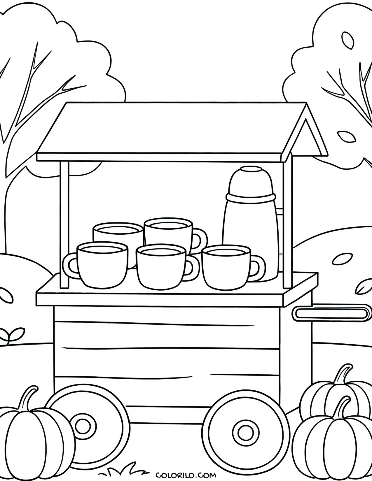 An outdoor hot chocolate cart in autumn coloring page