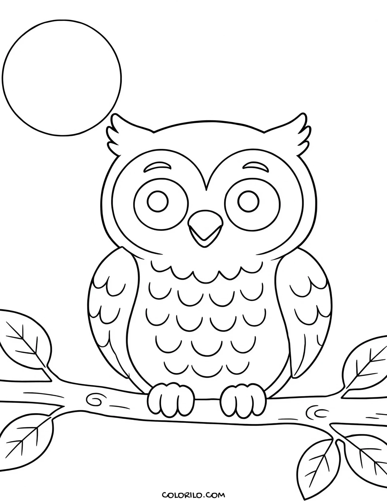 an owl perched on a branch at night coloring page