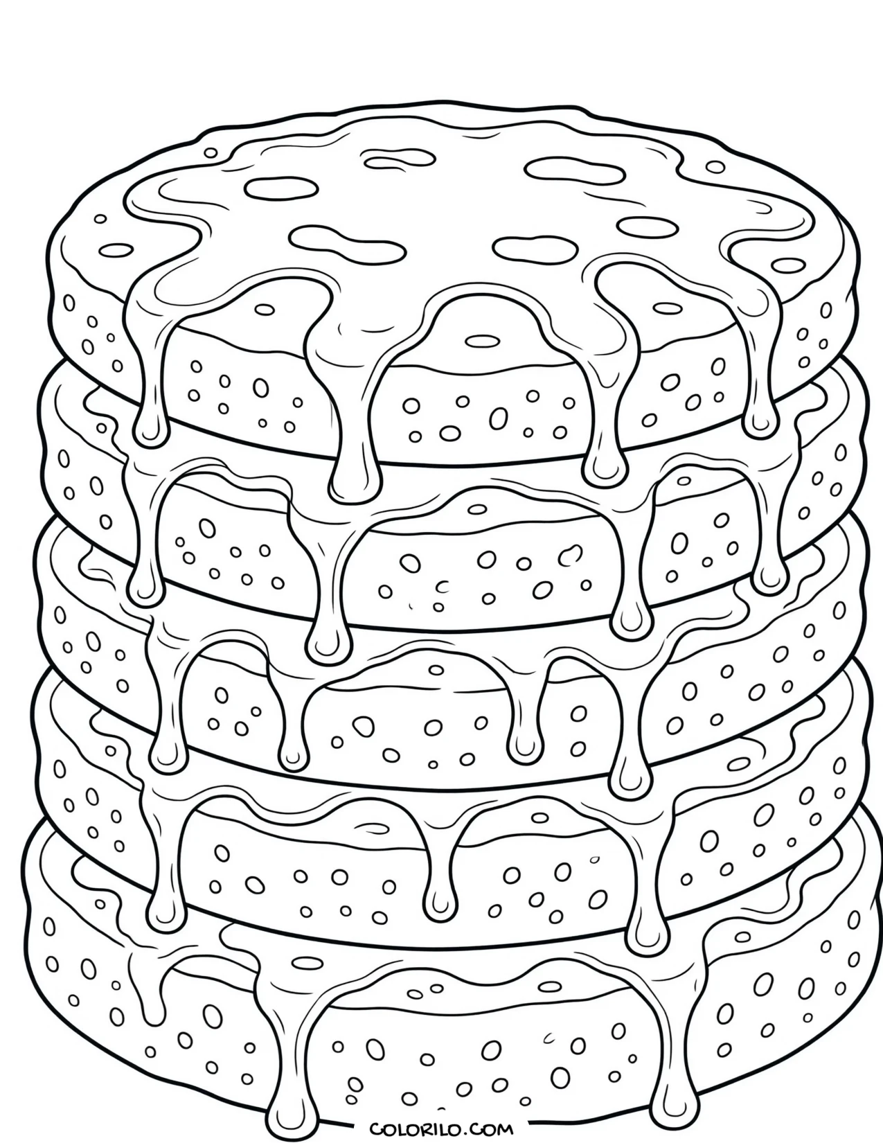 A stack of pancakes with patterned syrup coloring page