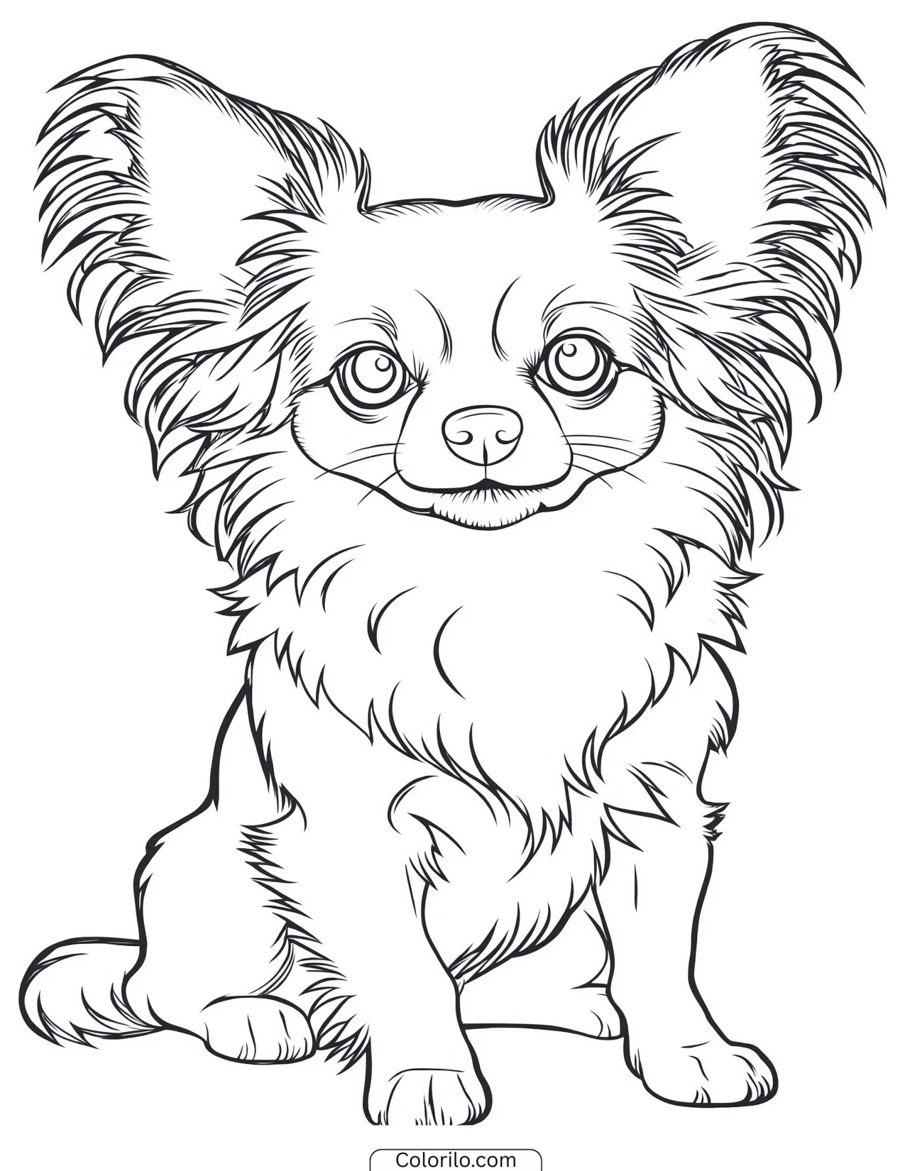 A Papillon with its butterfly ears coloring page