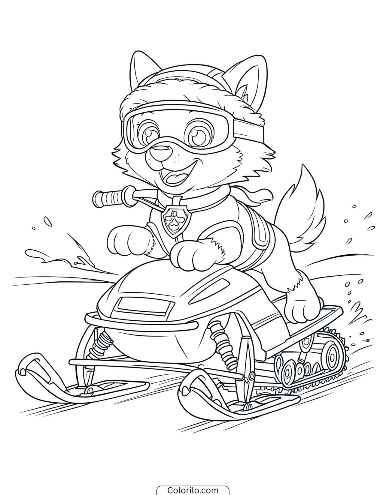 Everest riding her snowmobile coloring page