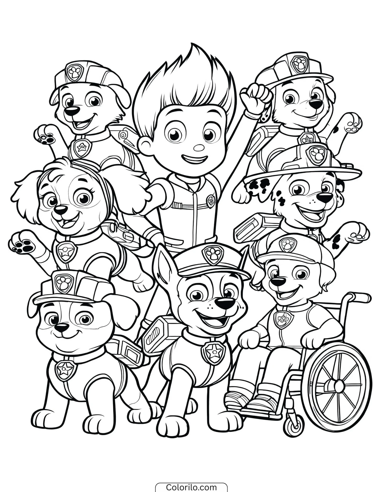The team striking a victory pose with Rex coloring page