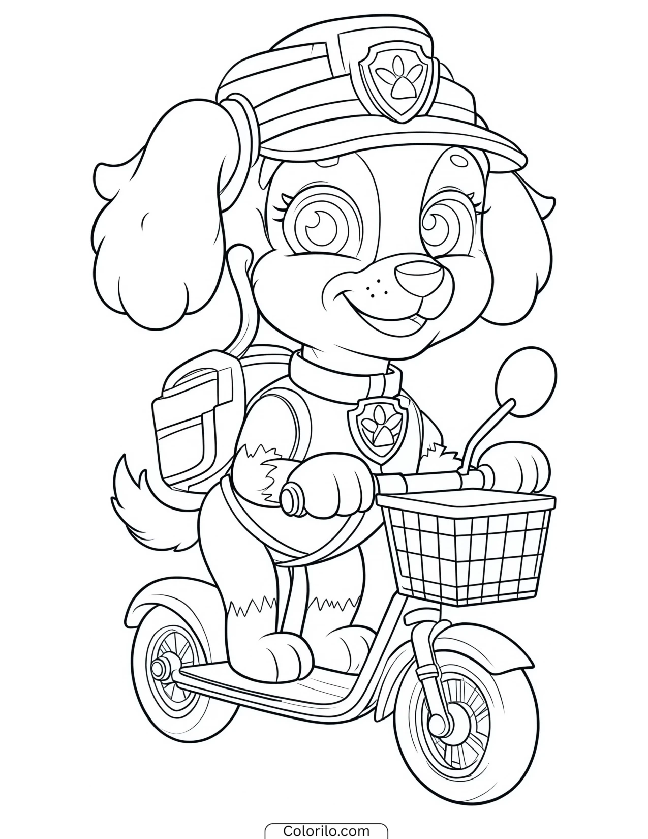 Liberty riding her scooter through the city coloring page