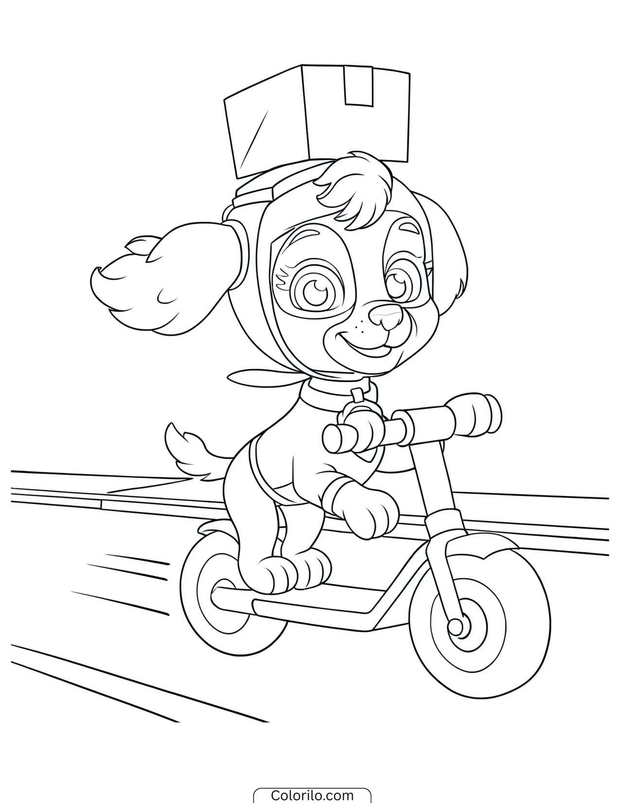 Liberty carrying a parcel on her scooter coloring page