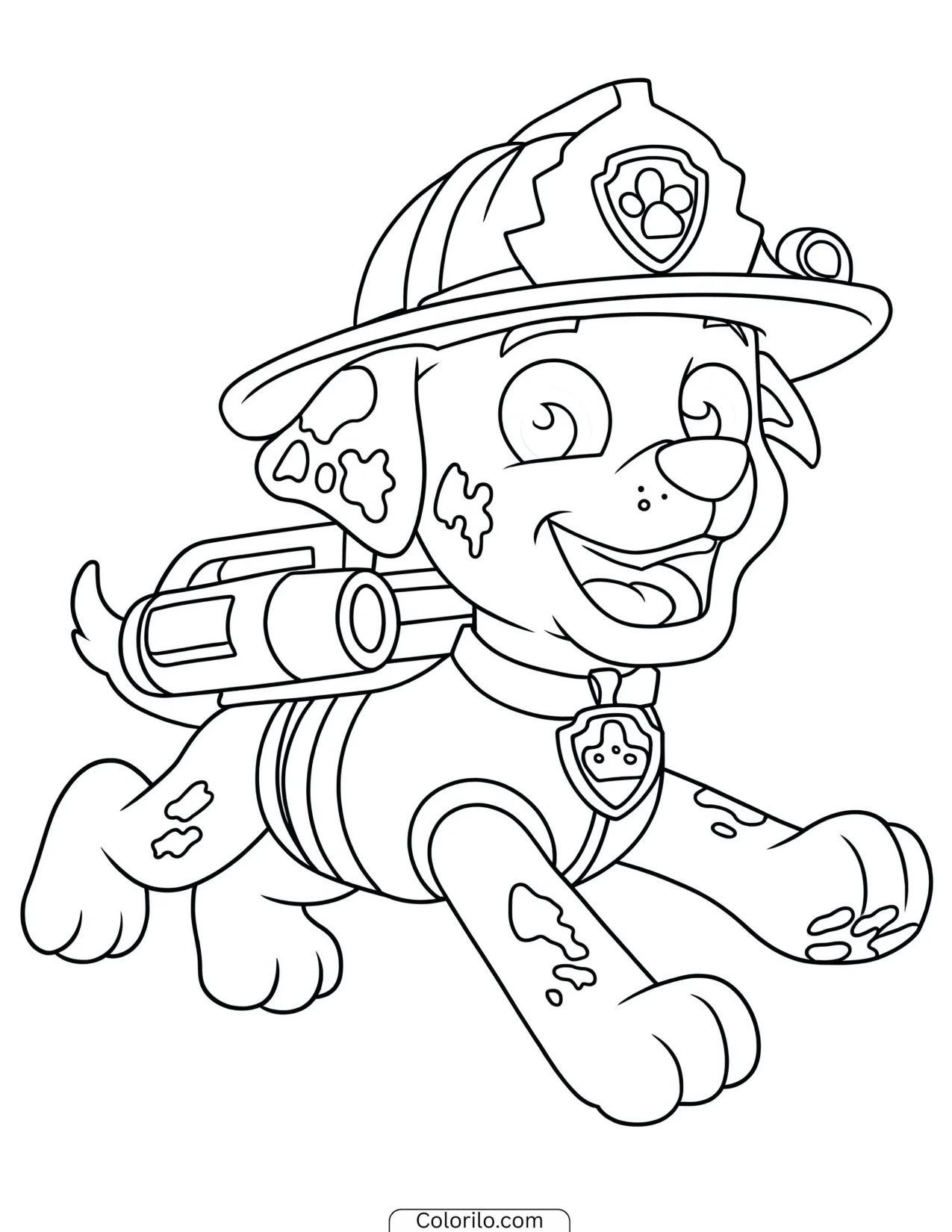 Marshall posing in his firefighter gear coloring page