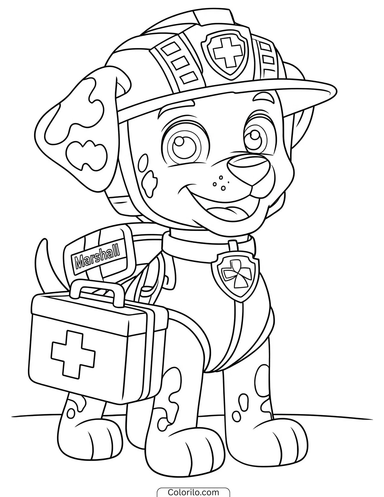 Marshall on a medic rescue with his kit coloring page