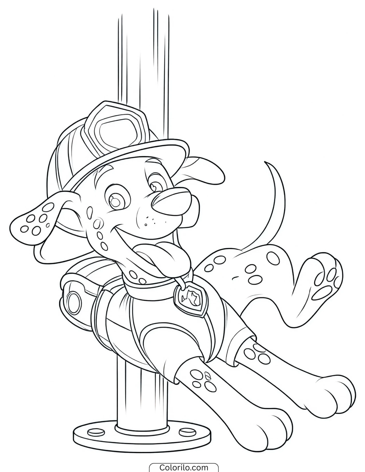 Marshall sliding down the fire pole coloring page