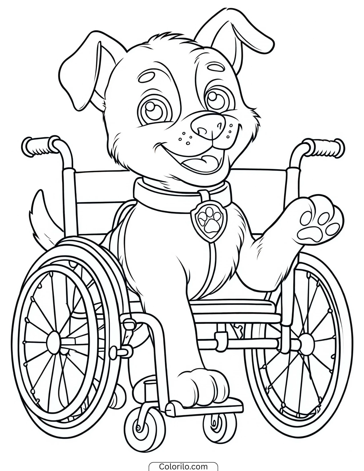 Rex the dinosaur expert in his wheelchair coloring page